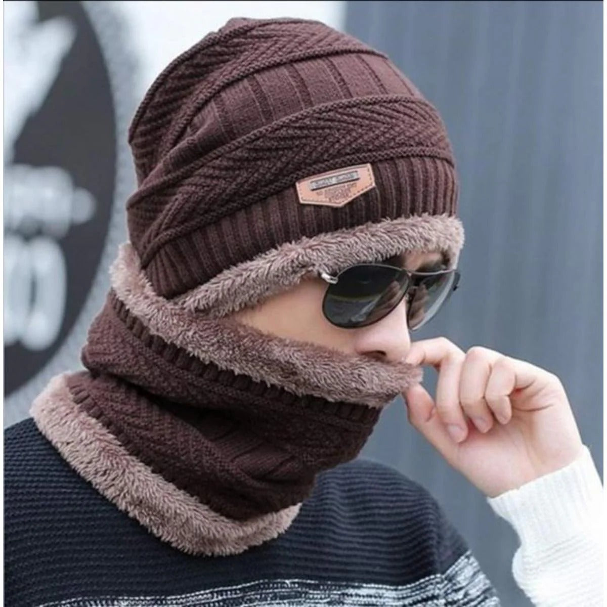 Winter Knit Beanie & Fleece Neck Warmer Set