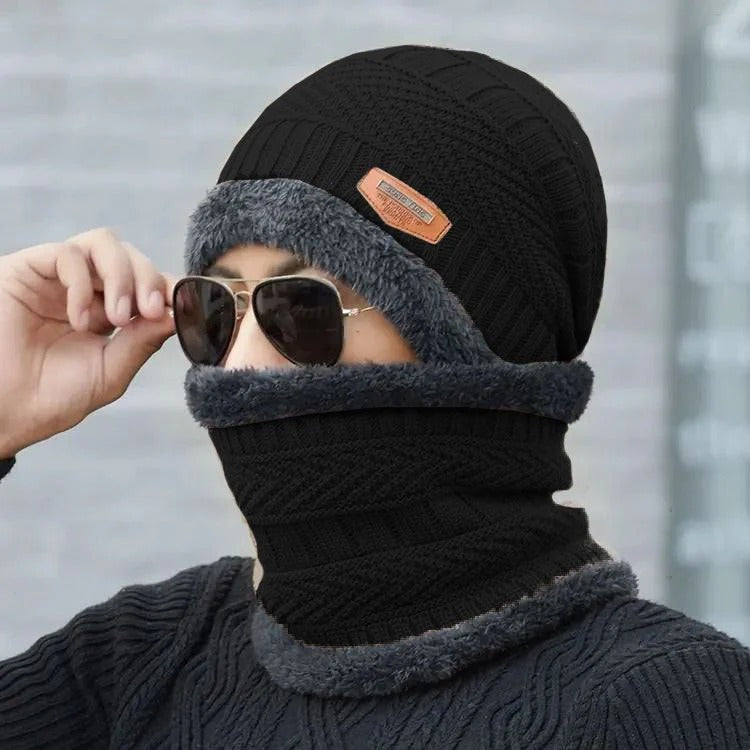 Winter Knit Beanie & Fleece Neck Warmer Set